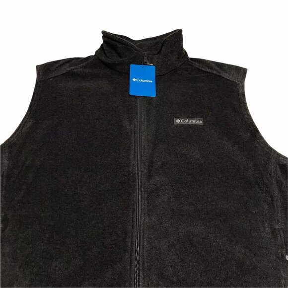 Columbia Men's Full Zip Fleece Vest Size M Dark Gray Collared Neck Zip Pockets - Picture 3 of 7